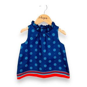 Janie and Jack: Geo Print, striped hem, navy blue and red top. NWT.